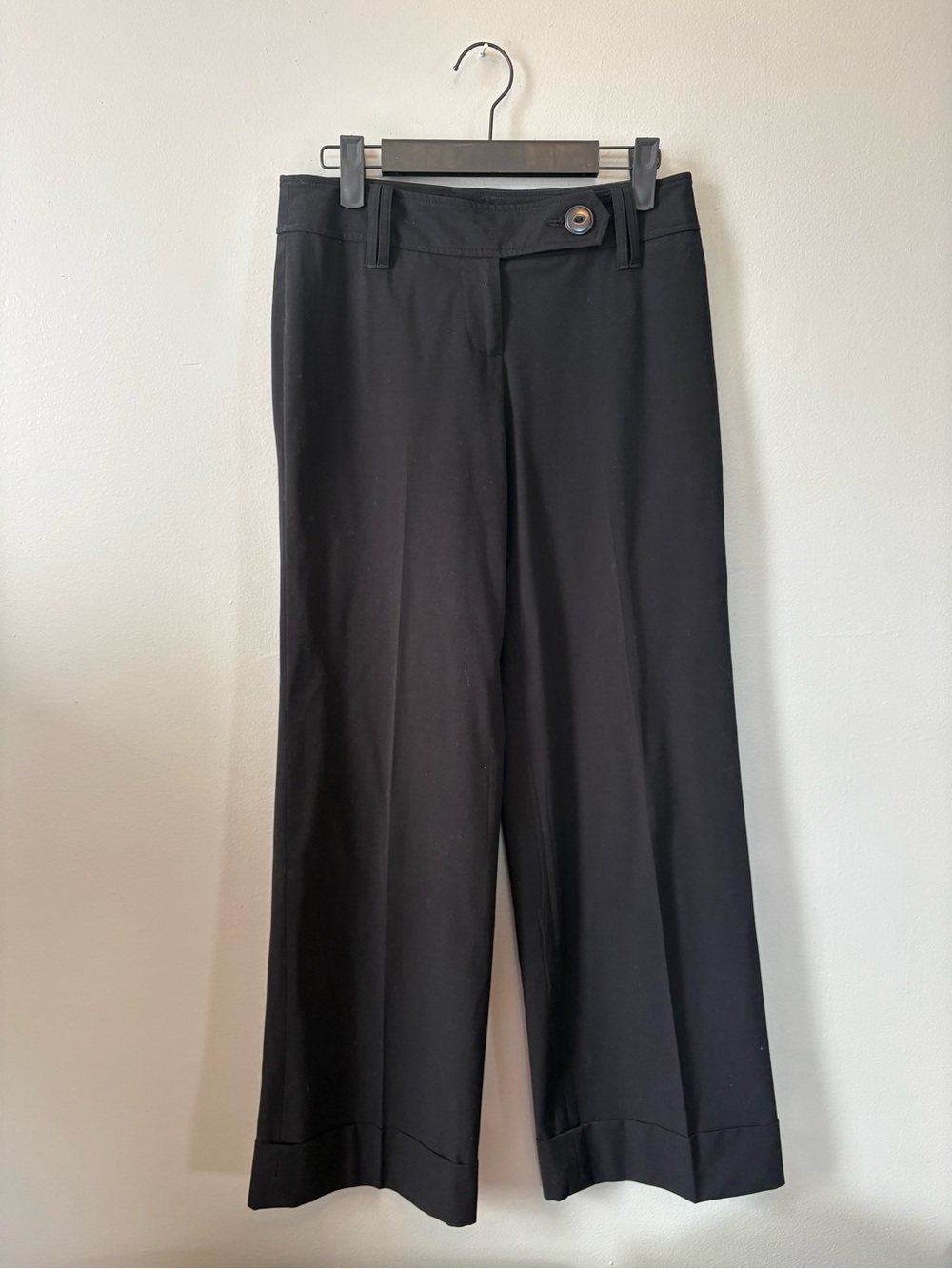LOFT Black Wide-Leg Pants with Button Waist